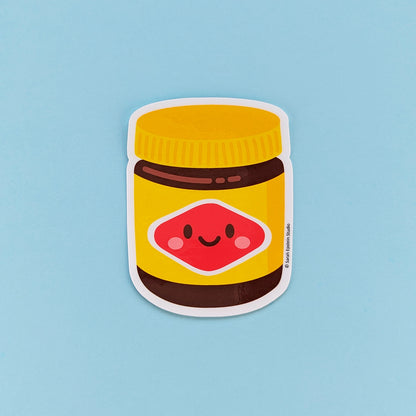 Kawaii Vegemite die-cut vinyl sticker by Sarah Epstein Studio.