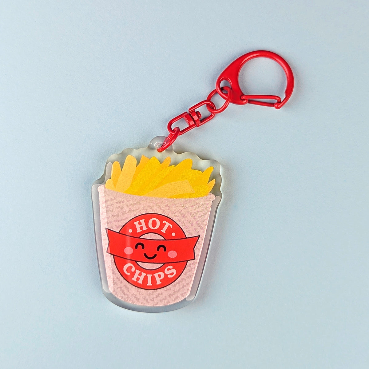 Kawaii hot chips acrylic keychain by Sarah Epstein Studio.