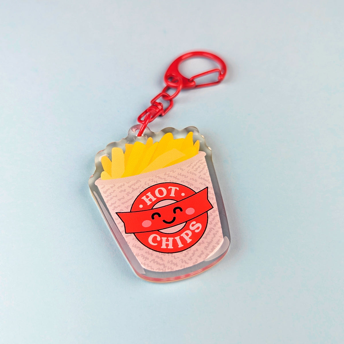 Kawaii hot chips acrylic keychain by Sarah Epstein Studio.