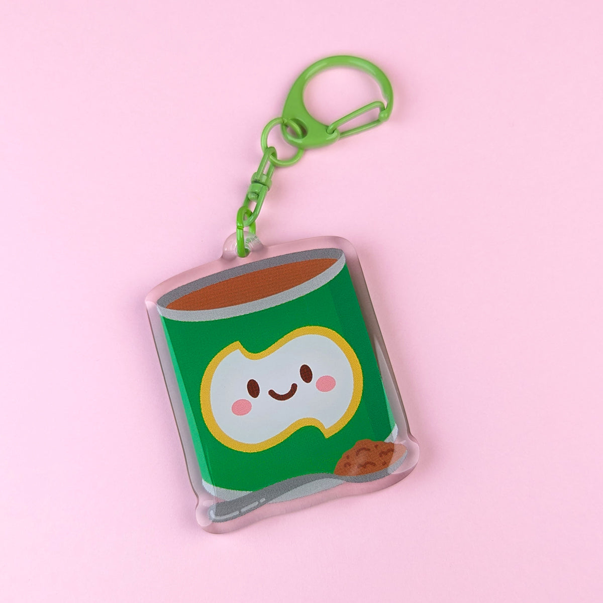 Kawaii Milo tin acrylic keychain by Sarah Epstein Studio.