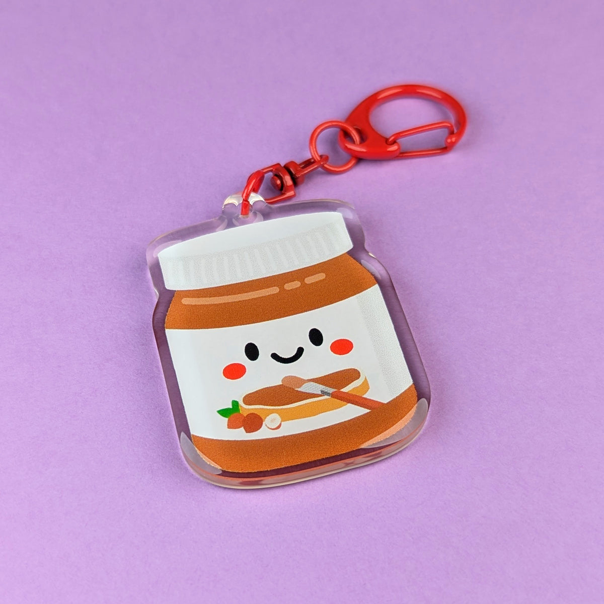 Kawaii Nutella acrylic keychain by Sarah Epstein Studio.