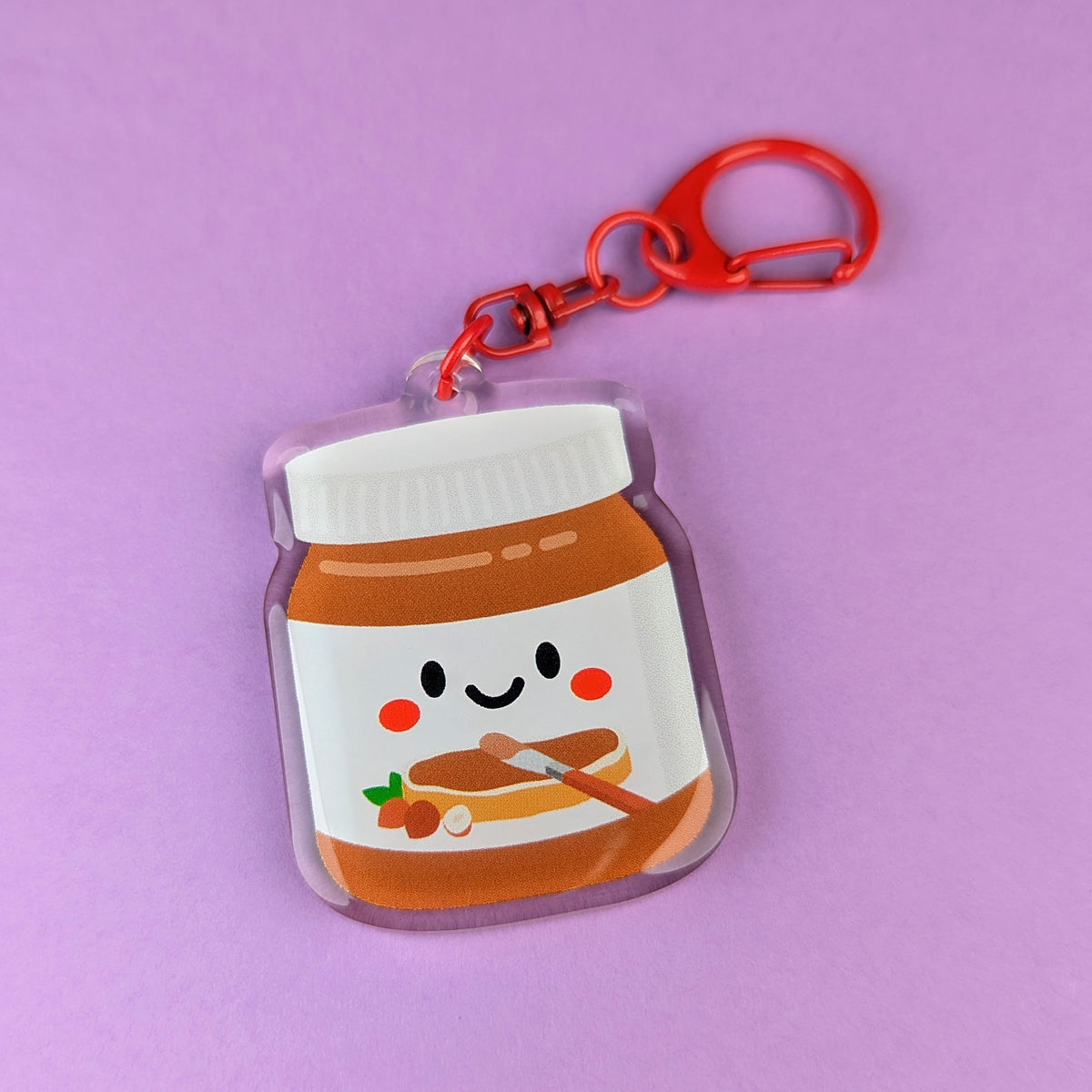 Kawaii Nutella acrylic keychain by Sarah Epstein Studio.