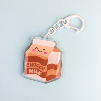 Kawaii Choccy Milk acrylic keychain by Sarah Epstein Studio.
