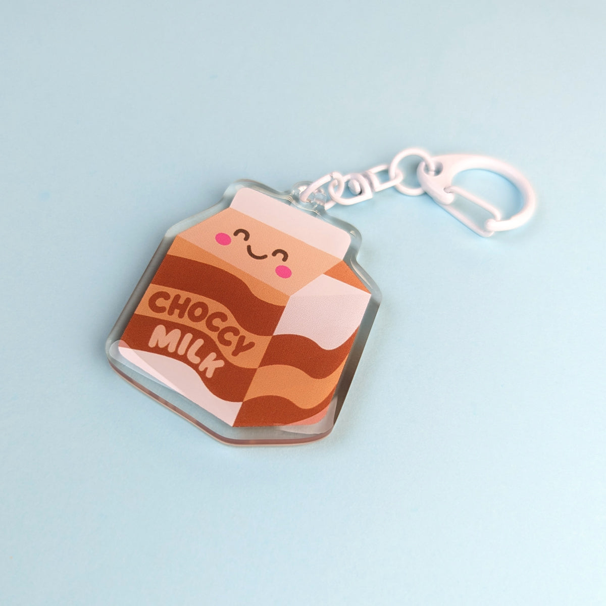 Kawaii Choccy Milk acrylic keychain by Sarah Epstein Studio.