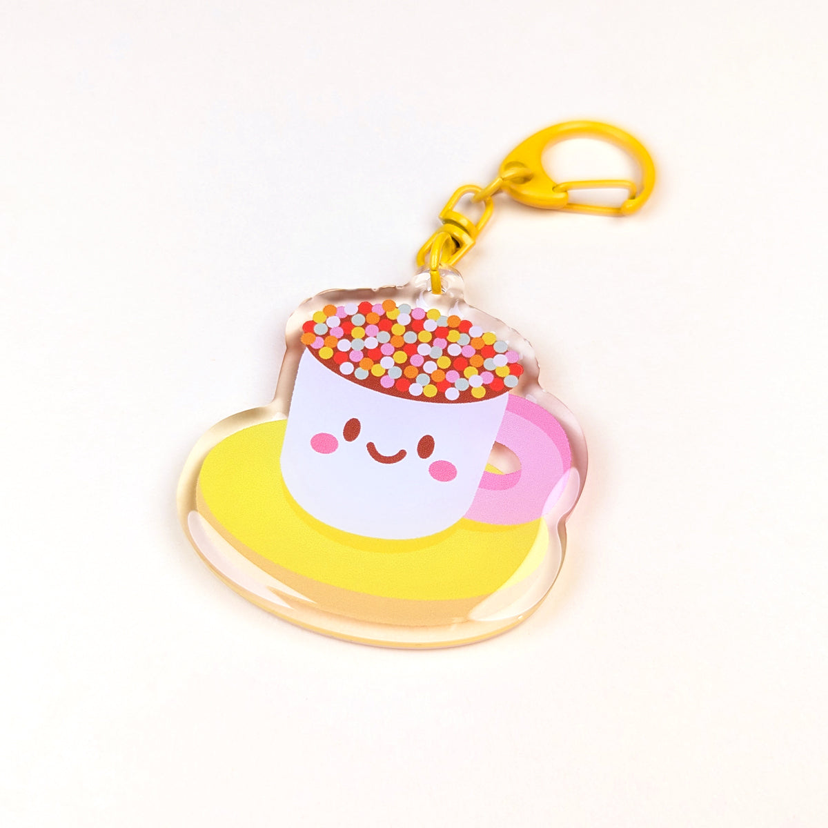 Kawaii Teacup Biscuit acrylic keychain by Sarah Epstein Studio.