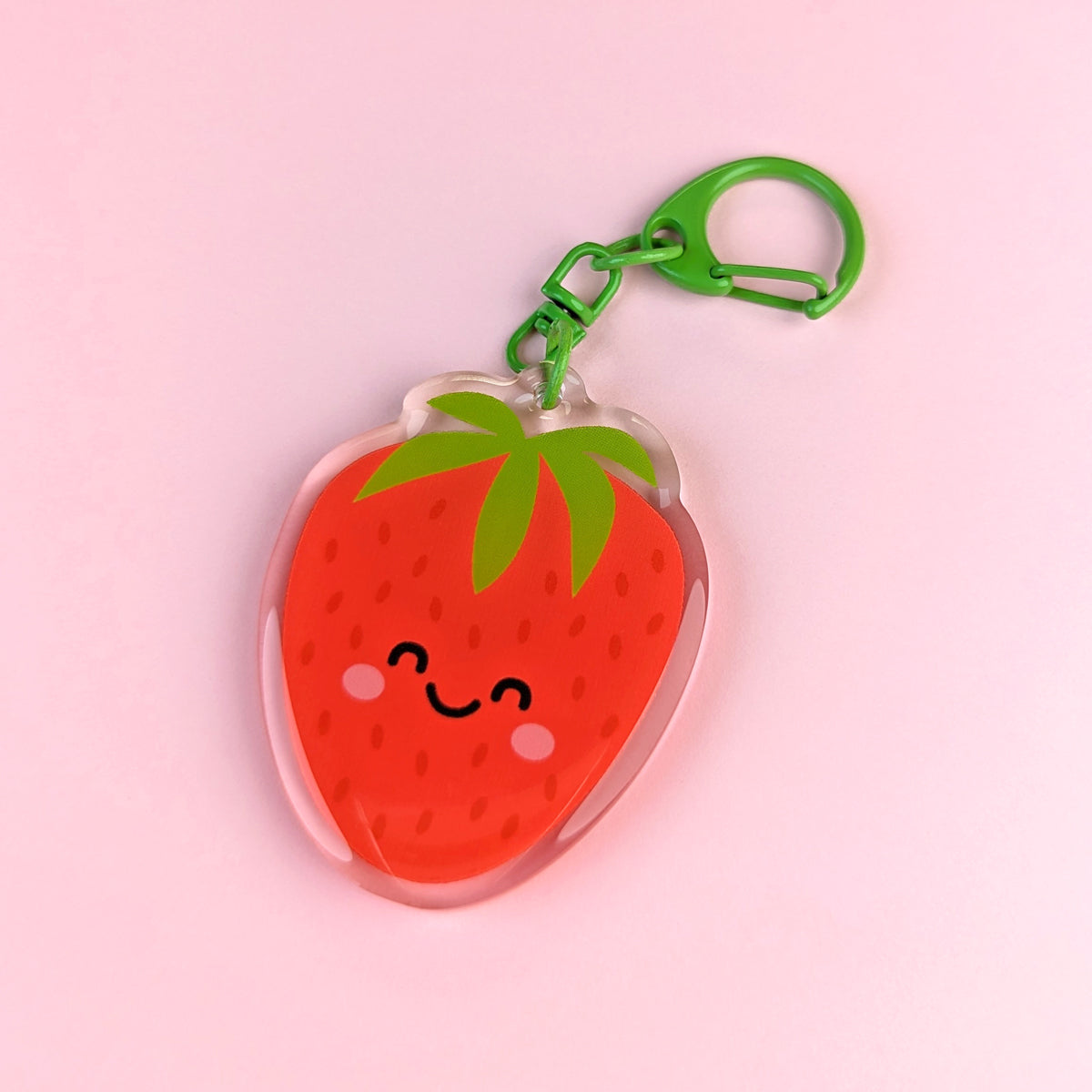 Kawaii Strawberry acrylic keychain by Sarah Epstein Studio.