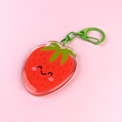 Kawaii Strawberry acrylic keychain by Sarah Epstein Studio.