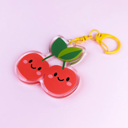 Kawaii Cherries acrylic keychain by Sarah Epstein Studio.