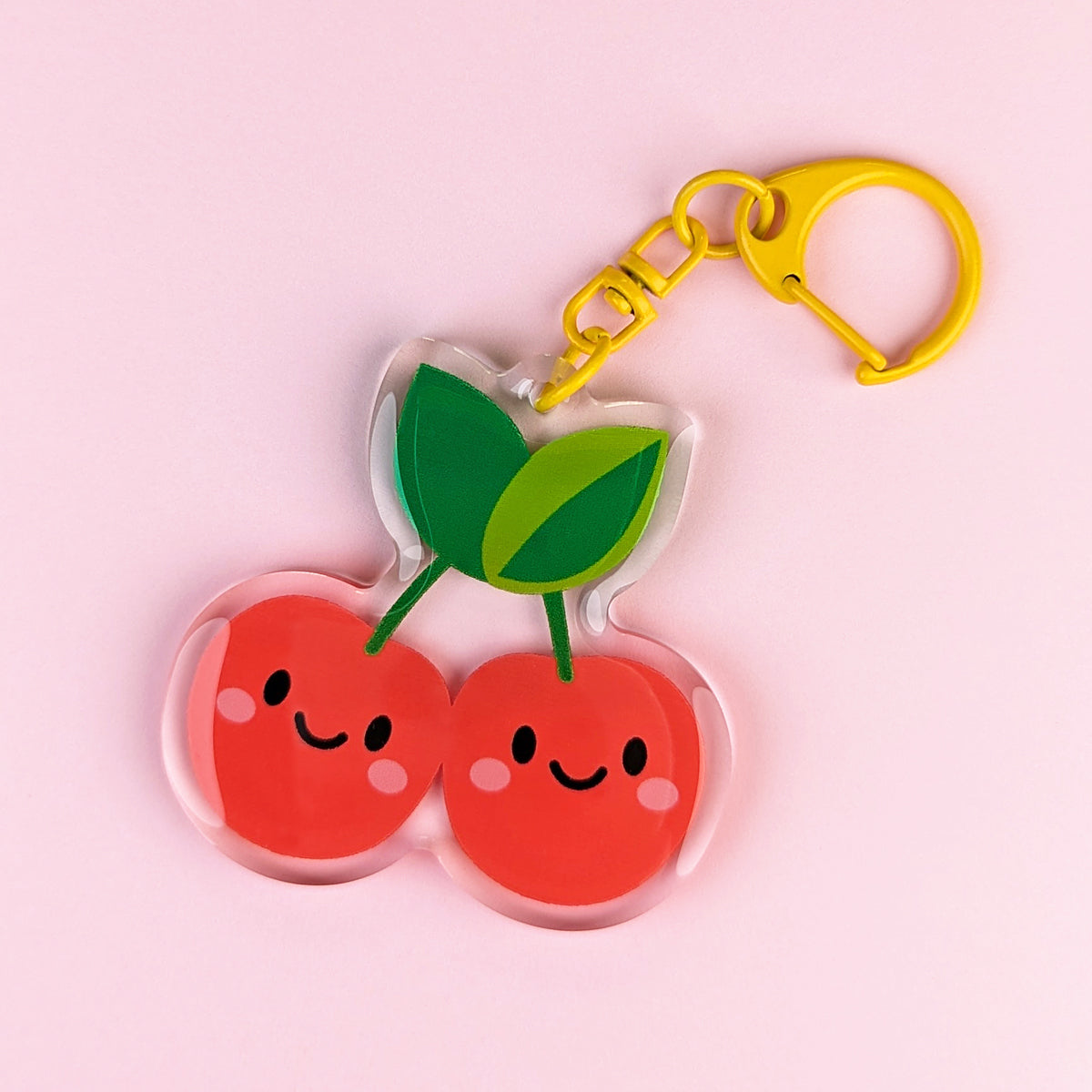 Kawaii Cherries acrylic keychain by Sarah Epstein Studio.
